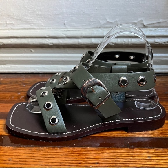 J.Crew Grommet cross-strap sandals in leather, olive size 7 - Picture 5 of 7